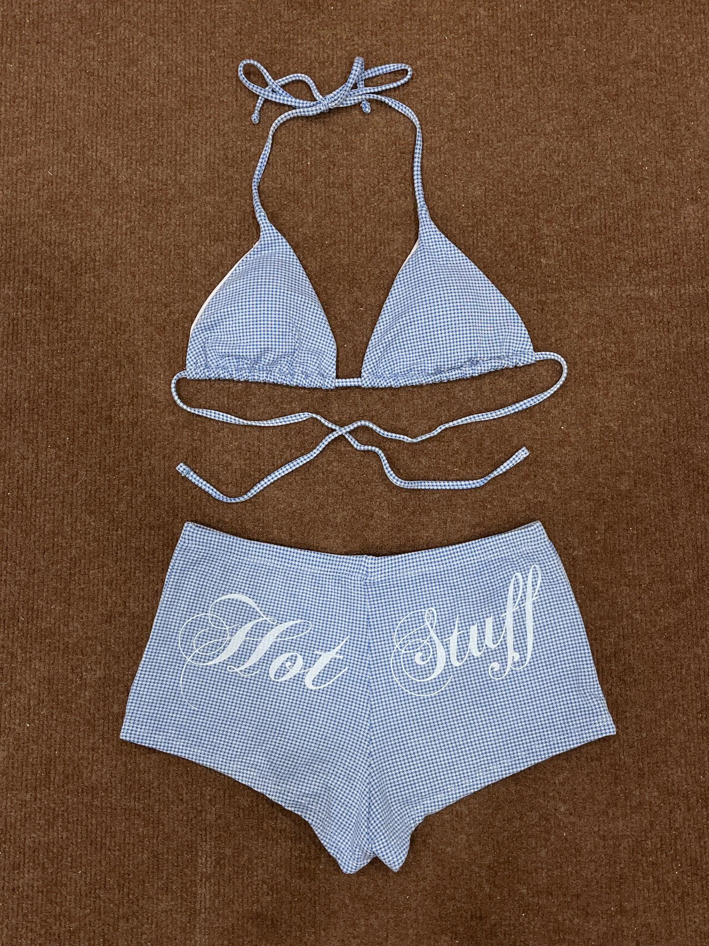mini shorts bikini set(blue gingham)