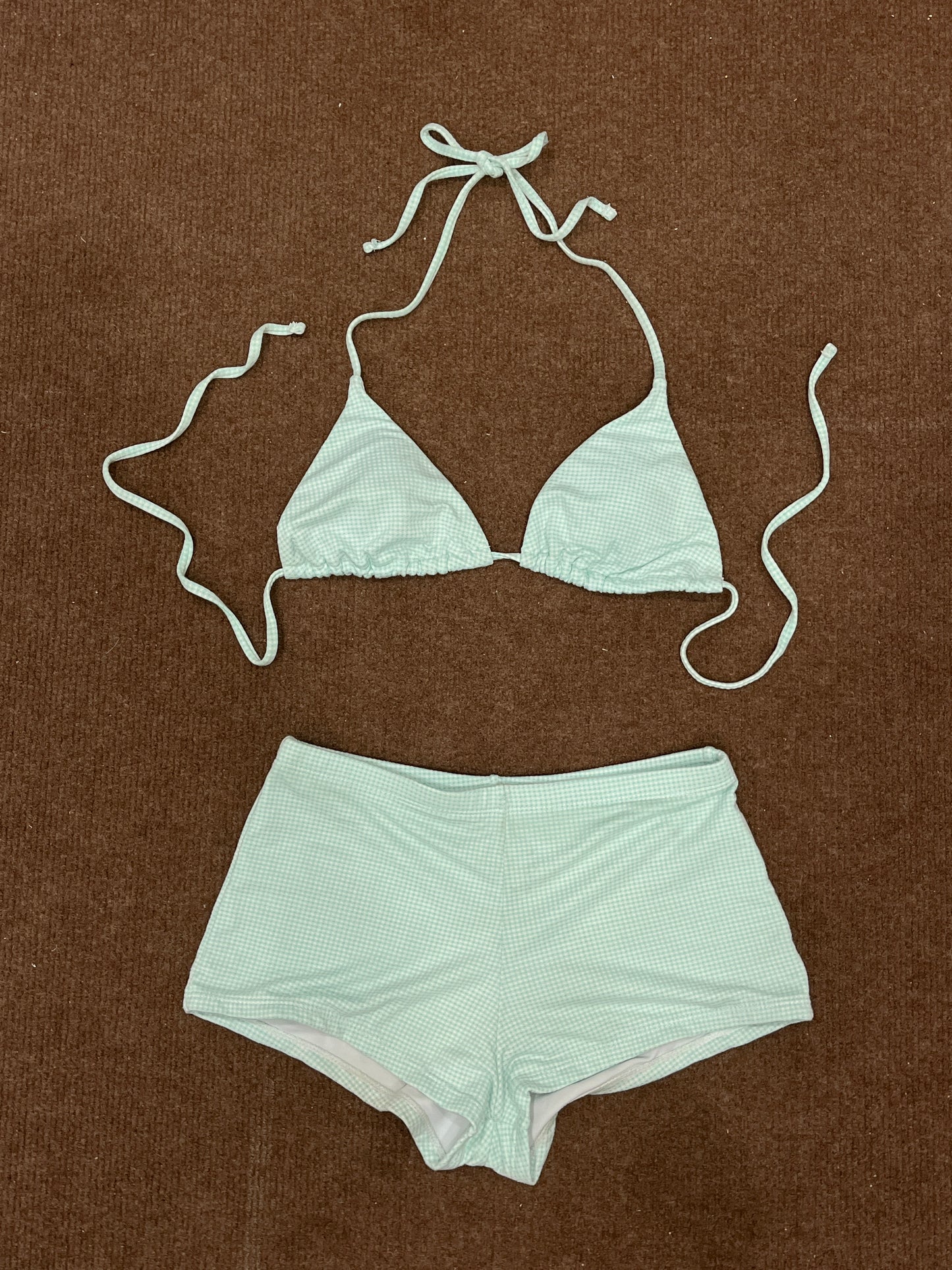 mini shorts bikini set(mint gingham)