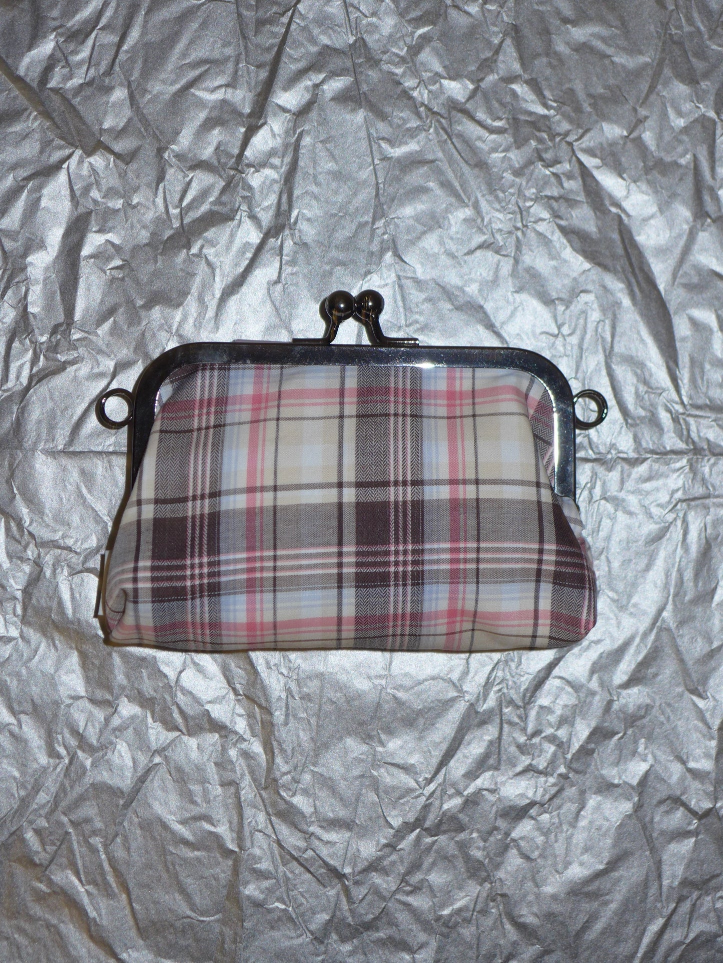 kiss lock pouch(warm pink plaid)