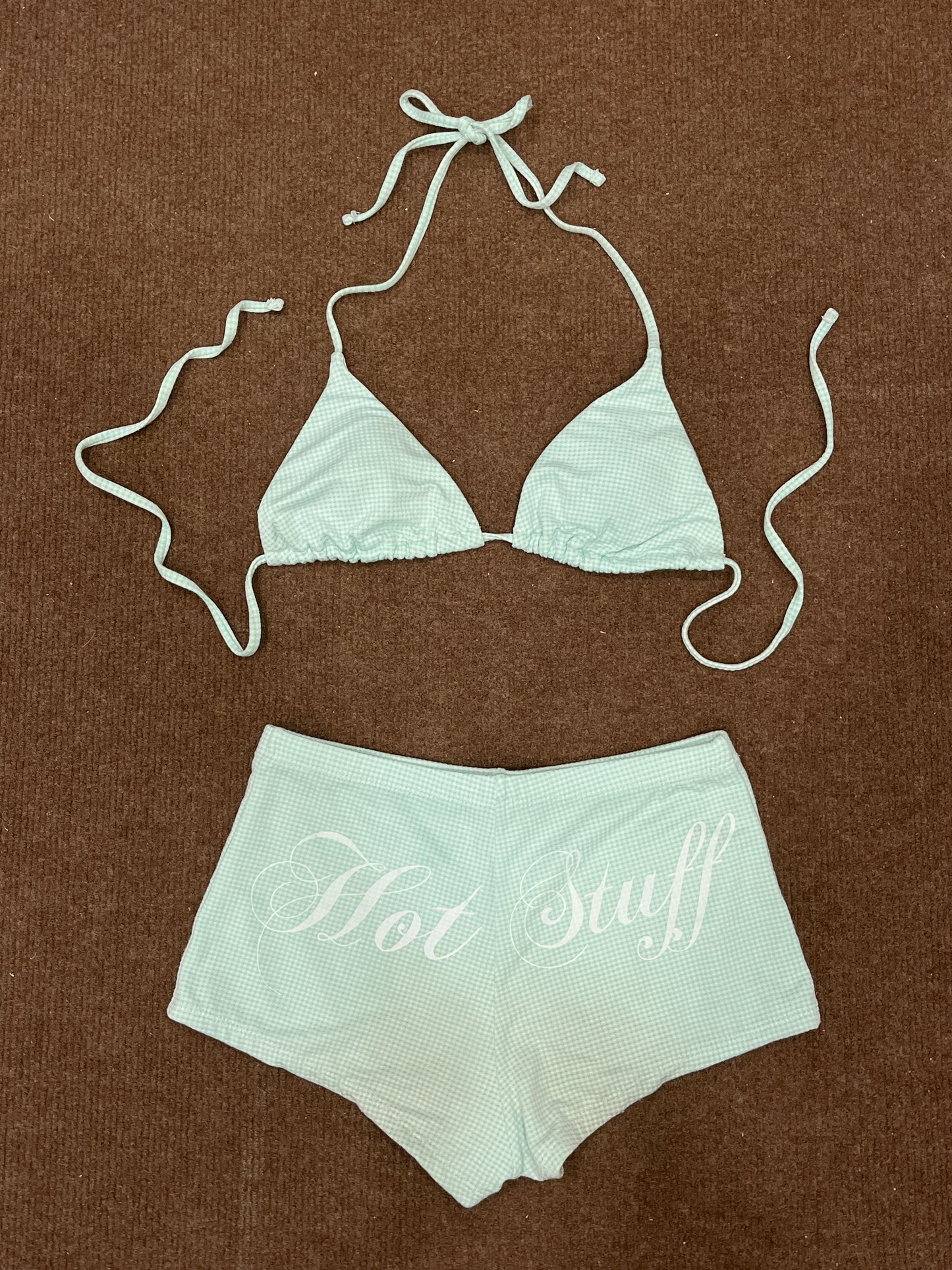 mini shorts bikini set(mint gingham)