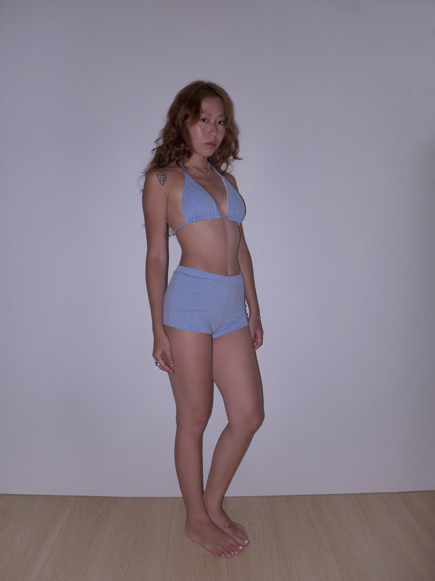 mini shorts bikini set(blue gingham)
