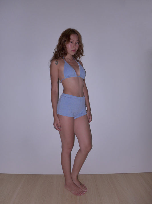 mini shorts bikini set(blue gingham)