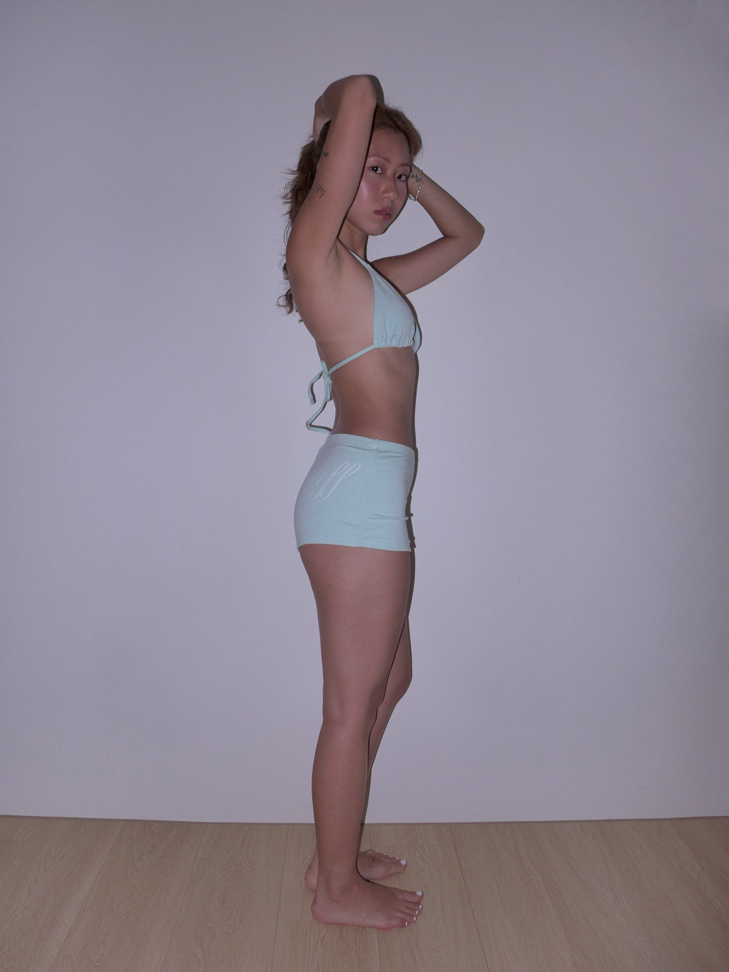 mini shorts bikini set(mint gingham)