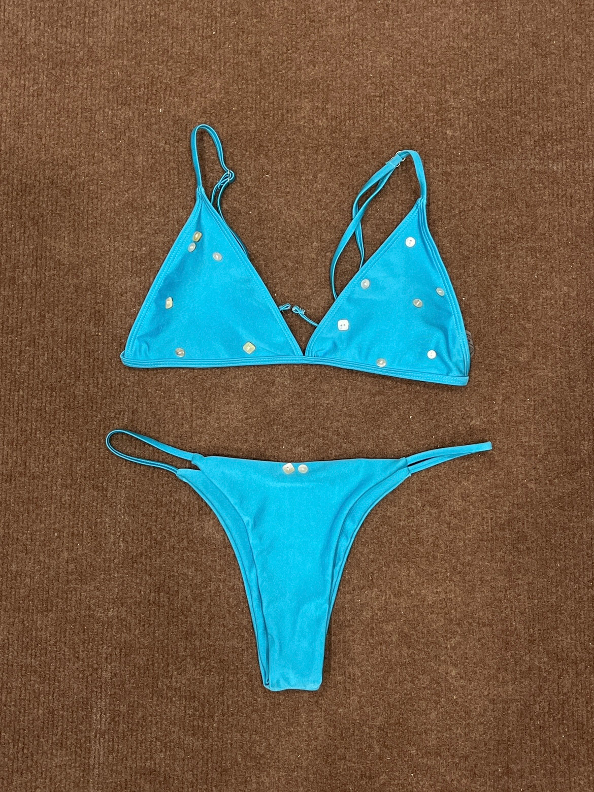 pearl buttons bikini(turquoise blue)